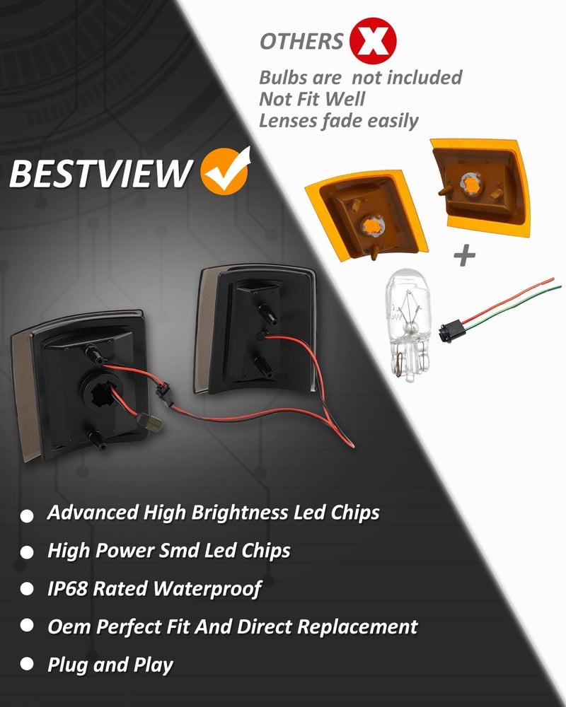 Best View Front Corner Light Compatible with 1994-1999 GMC Sierra C/K 1500 2500 3500 Suburban Yukon, Pair Driver and Passenger Side for GM2550148 GM2551148 5977463 5977464 - Image 4